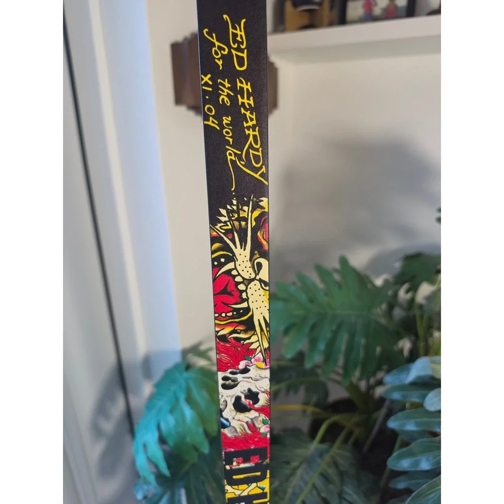 Ed Hardy Reversible Belt Tattoo Print Dragon Skull Yellow Black Size 38 NWT